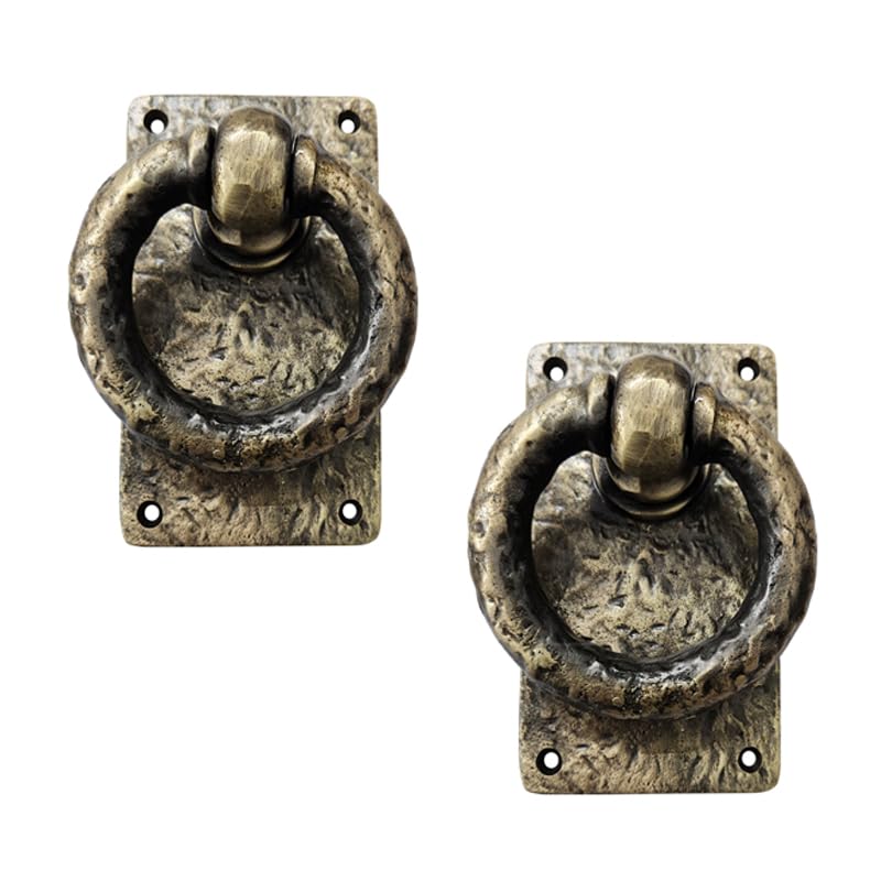Adonai Hardware"Adonikam" Heavy Duty Cast Iron Front Entry Sturdy Ring Medieval Door Knockers (2 Pack, Antique Brass) for Vintage Wooden Barn Shed Doors, Gates, Fences, Furniture and Farmhouse