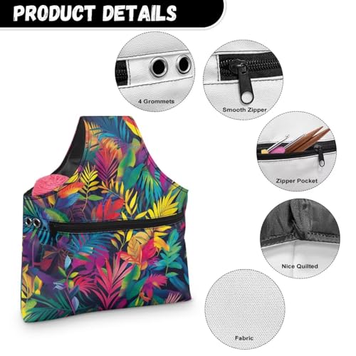 Image of ZUXONGSY Tropical Leaf Yarn Storage Bag for Crocheting Dragonfly Knitting Project Handbag Crochet Organizers and Storage Knitting Accessories