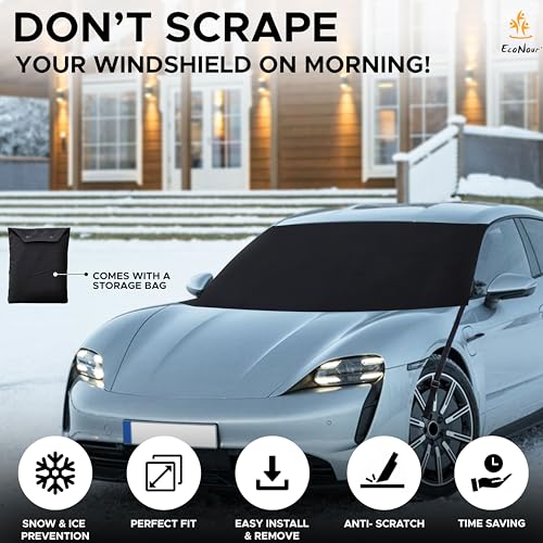 Image of EcoNour Windshield Cover for Ice and Snow | Easy-Install with Adjustable Hooks & Storage Bag | Ice & Snow Protection | Anti-Theft Windshield Covers