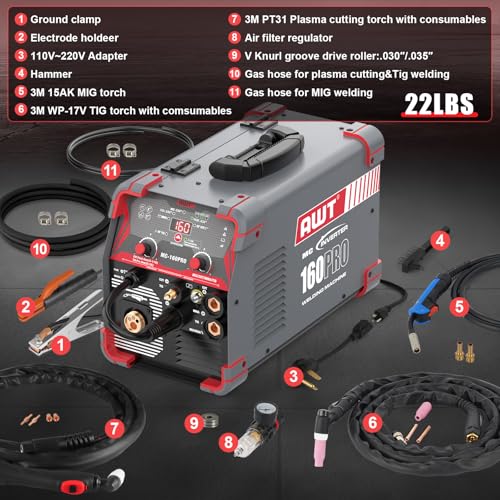 Image of AWT MIG Welding Machine,160A 5 in 1 Plasma Cutter Welder Combo HF TIG /Gas MIG /Flux MIG /Stick Welding,110 /220V Dual Voltage, Multi-Process Welder MIG88-160M