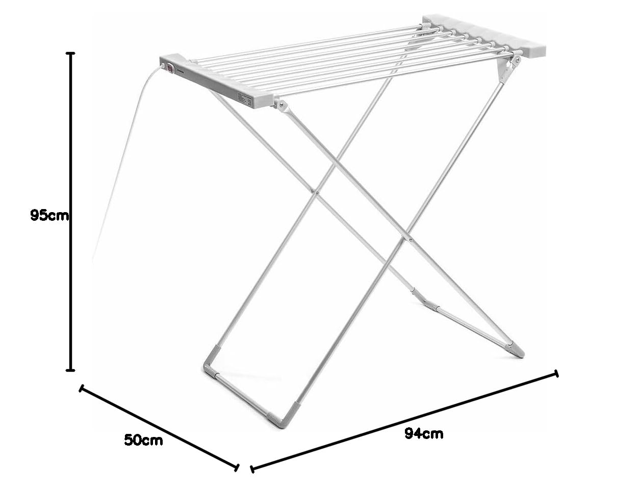InnovaGoods® Tendedero Eléctrico Plegable Dryak, 8 Barras Calefactadas, 120W, Secado Rápido, Soporta hasta 12kg de Ropa, portátil, Uso en Interiores, Ideal para Invierno.