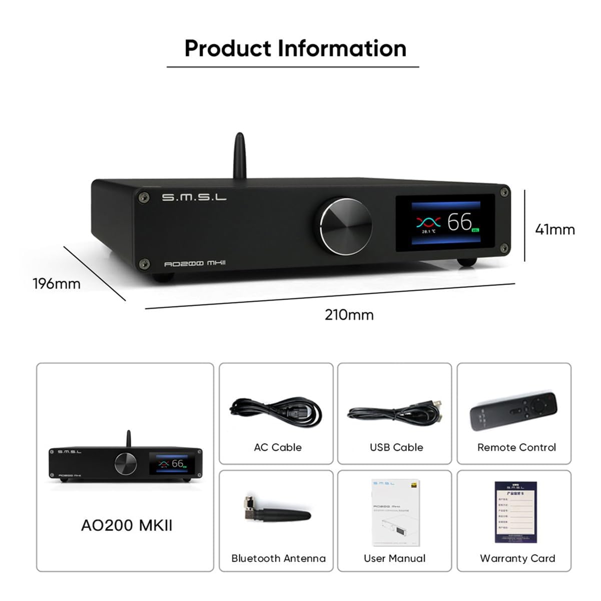 SMSL AO200MKII HiFi Power Amplifier MA5332MS Chip 160W x 160W Class D Amp USB/RCA/XLR Input Stereo Amps 2.1 Channel Digital Audio Amplifiers for Desktop Bookself Home Subwoofer/Passive Speaker