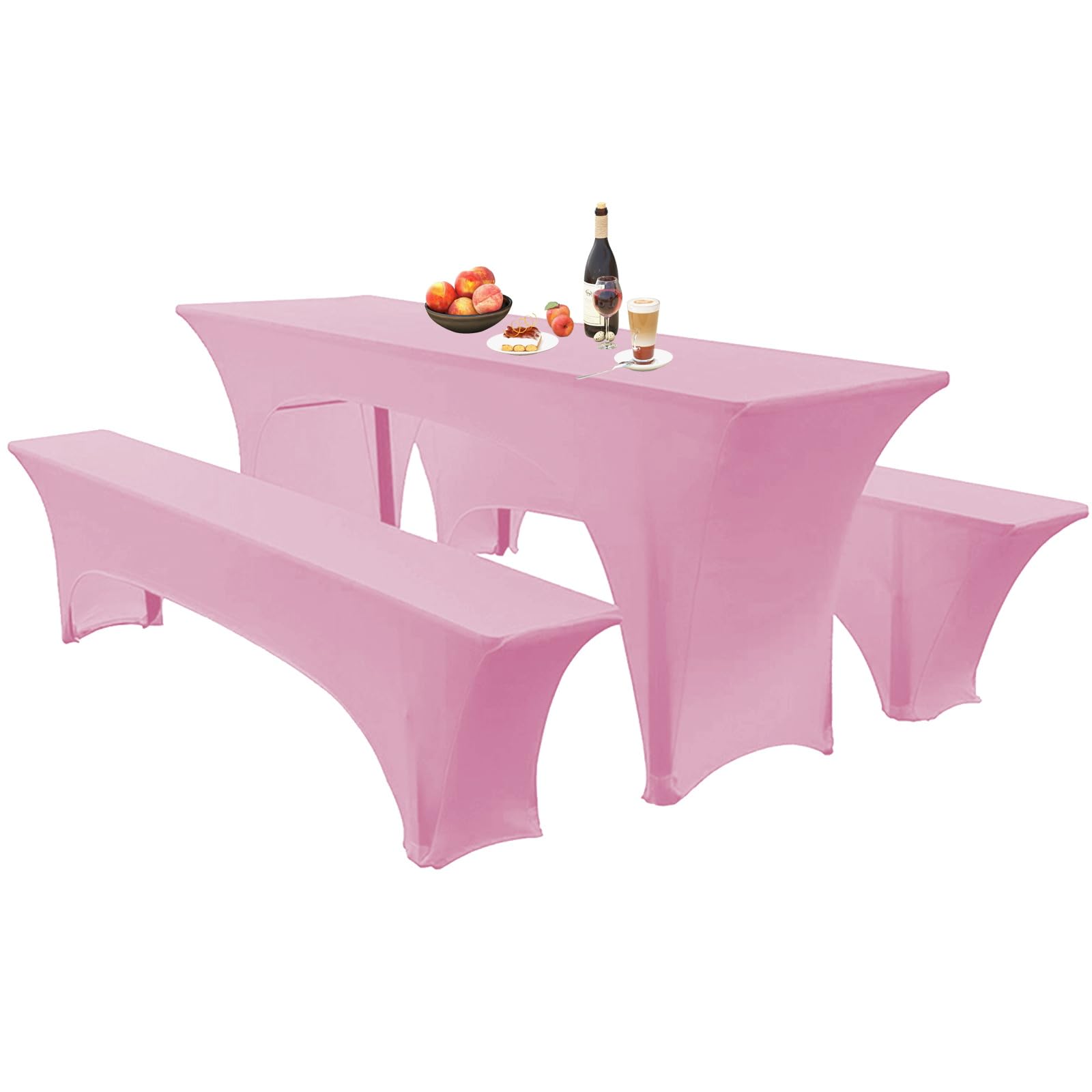 Elastische Hussen Für Bierzeltgarnitur Biertischhussen Bierbank-Auflage & Tischdecke 50 cm Oder 70 cm Tischbreite, 3 TLG Set Stretch Hussen Für Festzeltgarnituren Bierbank (70cm,Pink)