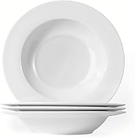 Vista 1 de Artena Juego de 4 cuencos para pasta de 8 onzas, cuencos de sopa de 8.5 pulgadas, ensaladera de porcelana avanzada, platos de pasta de borde ancho