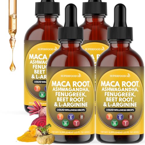 Superfood MD Maca Root Liquid Drops with Ashwagandha, Nettle, Fenugreek, Beet Root and L-Arginine Liquid Multivitamin for Women and Men - 8 Oz