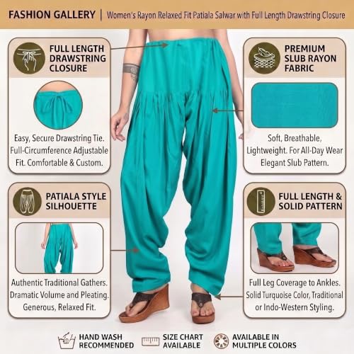 Image of FASHION GALLERY Women's Rayon Relaxed Fit Patiala Salwar with Full Length Drawstring Closure Type and Flexible Waist | Patiala Pant for Woman Free Size Fit Upto XXL