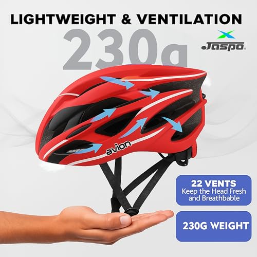 Image of Jaspo Avion Skating & Cycling Helmet for Adults & Teens (Age 13+), Polycarbonate Material, EPS Foam, Universal Fit for All (58-62 cm) |Ventilated Helmet for Men & Women (Red & Black)
