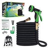 H₂G Collapsible Garden Hose 75ft | Superior Strength Expanding Lightweight Water Shrink Hose 75 ft | Expandable Non Kink Flexible Black Shrinking Flex Hose | 3/4 Brass Connectors | 10 Mode Sprayer