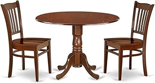 East West Furniture DLGR3-MAH-W 3 Piece Dining Room Table Set Contains a Round Kitchen Table with Dropleaf and 2 Dining Chairs, 42x42 Inch, Mahogany