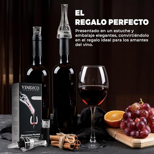 Decantador de Vino y Aireador para Botella + Bomba de Vacío - Vertedor Rapido Profesional | Oxidante de Vino Tinto, Decantadores Pourer | Accesorios Bar Tapón Regalo Mujer Hombre Cumpleaños Amigos - imagen 3