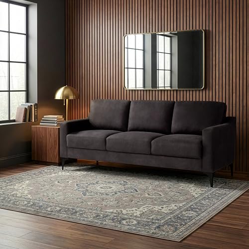 Image of Serta Triton 78 inch Sofa, Transitional Modern, Dreamcoil Comfort, Metal Legs, Vegan Suede, Charcoal