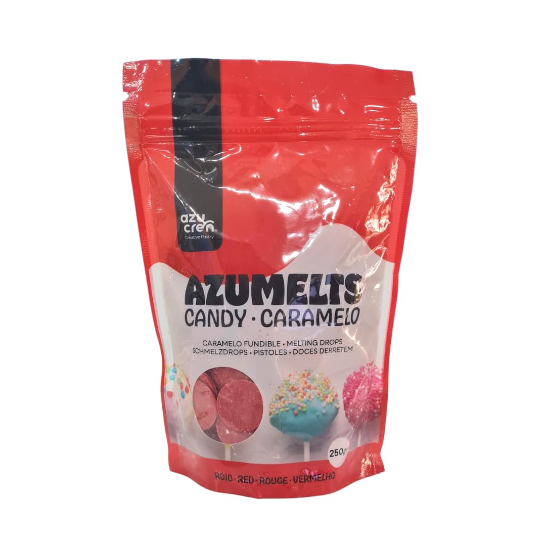 Azucren, Melts Rojos para Derretir, Perlas de Chocolate Fundible para Repostería, Perfecto para Tartas, Cake Pop, Galletas o Cupcakes, 250 G