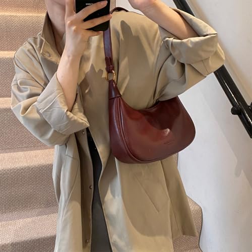 YFGBCX Small Shoulder Bag Crossbody Red Crescent Retro Solid Color Half Moon Fall Purse2