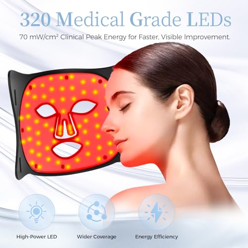 Image of Lovsheme Red Light Therapy for Face, LED Face Mask Light Therapy, Red Light Therapy Mask for Acne, Wrinkles and Skin Rejuvenation, 320 LEDs, 3 Modes, 10-Min Auto Off, Eye Protection Included