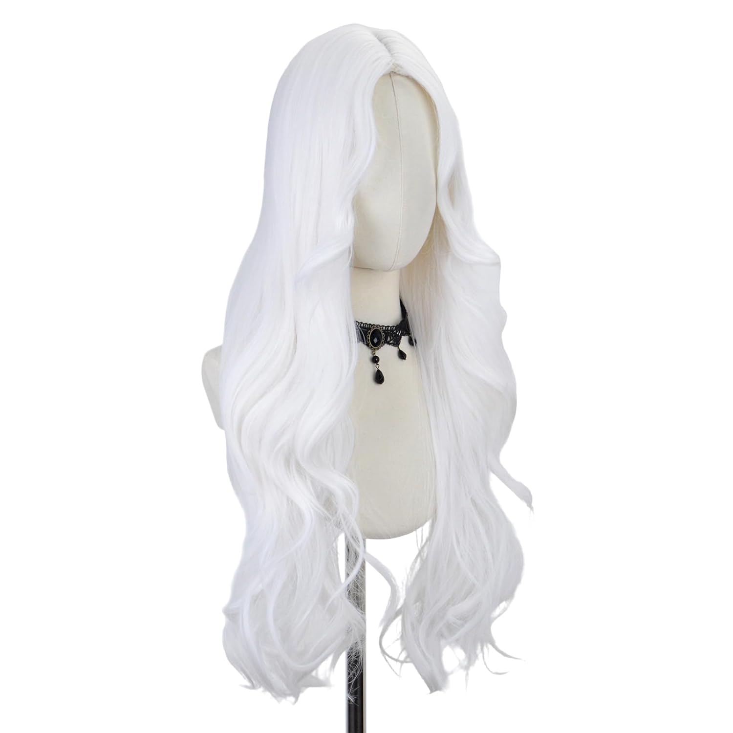 STYLER White Middle Part Wig with Bangs for Women -26 Inch Long Wavy Silver Wigs Synthetic Heat Resistant Hair Natural Looking Wigs for Daily Use Halloween Christmas Cosplay Party