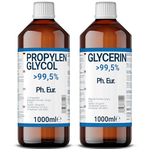 1000 ml de glicerina + 1000 ml de propilenglicol de calidad farmacéutica |  99,5% | Puro | E422 + E1520 DIY