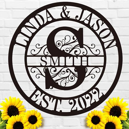 Personalized Metal Name Signs, Split Letter Monogram Wall Decor, Custom Last Name Sign, Family Name Sign for Outdoor, Personalized Wedding Gift, Garden Decor, Metal Wall Art, Housewarming Gift (MonogramDesign_8) - Image 2