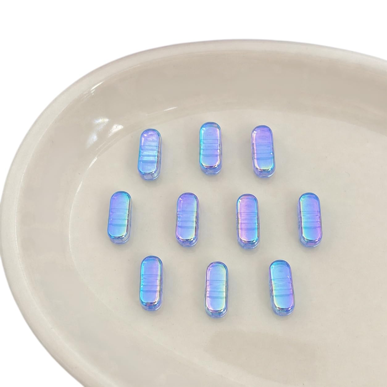 Letter Beads 10pcs, Large Acrylic Alphabet Beads with 6mm Hole, Iridescent Holographic UV Plated for Bracelet Making, Jewellery, Keyrings & Craft (Iridescent Blue, Letter I)
