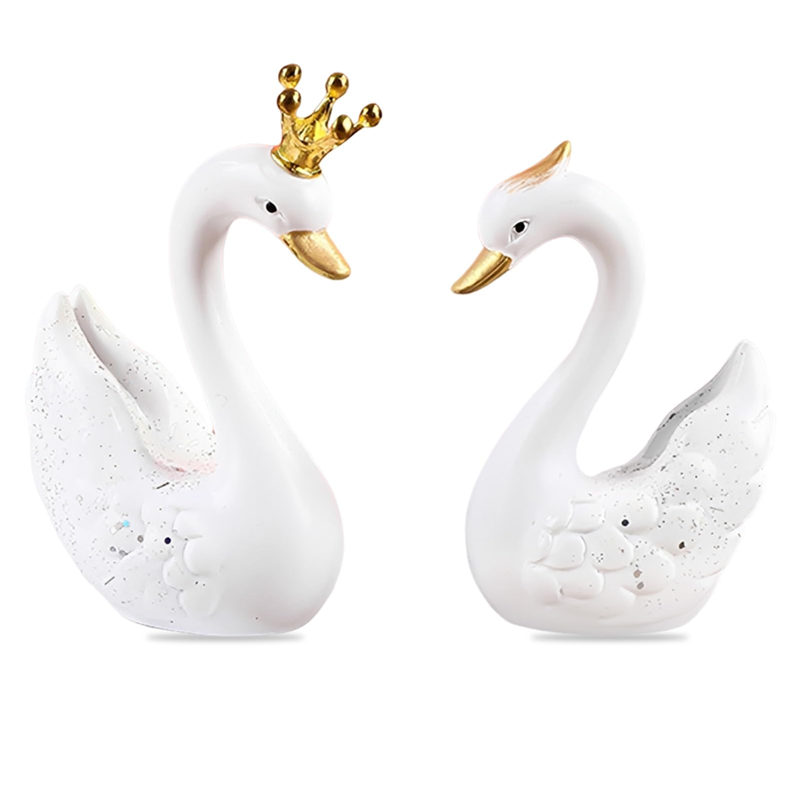 EOREA 2 Pack Resin Swan Figurines, Vintage Couple Swan Statue, Romantic Love Symbol Ornament, Reusable Mini Home Shelf Decor, Wedding Cake Topper for Engagement, Anniversary, Bridal Shower (White)