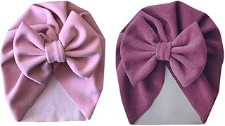 Toddmomy 2 Pezzi Cappello di Cotone Bambino Cappelli con Fiocco Turbante Bambino Accessori per La Testa Del Cappello Annodato Bambina (Rosa Chiaro Viola)