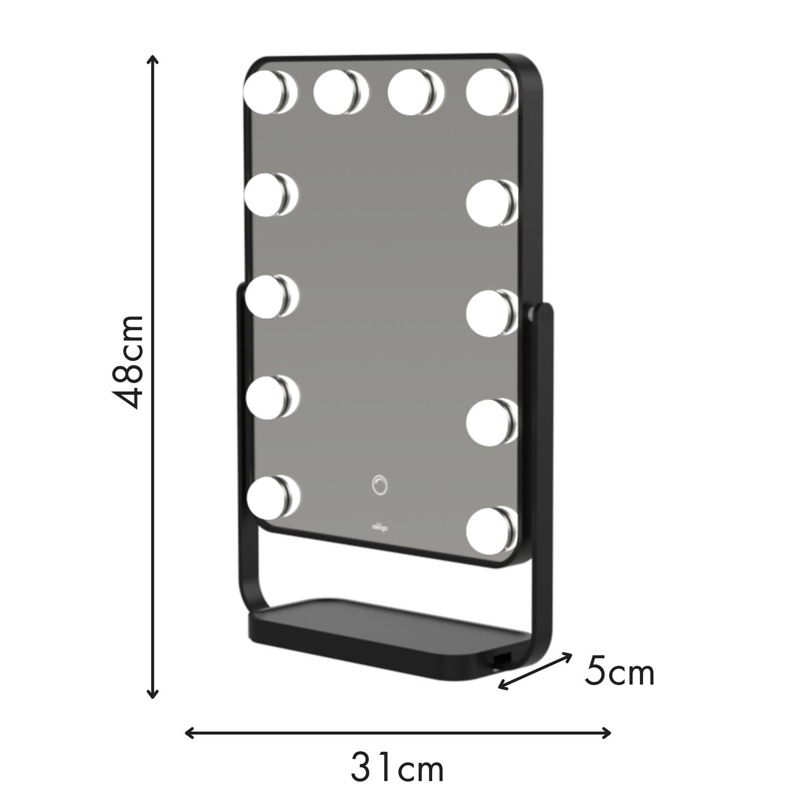 Aplike - Espejo Maquillaje con Luz, 12 Bombillas LED Hollywood, 3 Temperaturas Color (3000K-6500K), Control Táctil, Rotación 360°, Espejo Tocador Grande, Regalo Mujer (Negro)