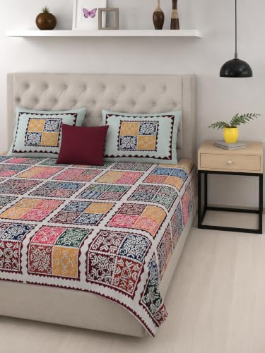 Image of JAIPUR PRINTS 160 TC, 100% Cotton Bedsheet for Double Size Bed bedsheets Rajasthani Jaipuri Printed Double Size Bedsheet with 2 Pillow Cover / 90x100 inch / 235x215 cm /Mehroon