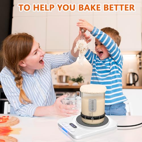 Sauerteigstarterwärmer, Präzise 1°F Einstellbar (70–110 °F), Wärmematte Sauerteig mit 24-Stunden-Timer & Speicherfunktion, Perfekt zum Backen zu Hause und zur Sauerteiggärung (Weiß)