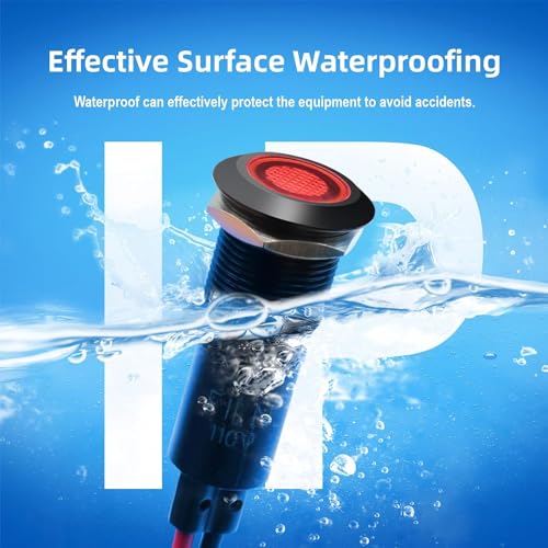 FILN 2 peças de luz indicadora LED de 12 mm (1/5.1 cm), luz indicadora de metal, à prova d'água, lâ