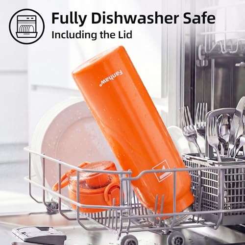 Image of Fanhaw 24 oz Insulated Water Bottle with Soft Silicone Spout Lid, Leakproof Stainless Steel Vacuum Bottle for School, Sports& Daily Use, Kids, Teens& Adults, Back to School Essentials (Vibrant Orange)