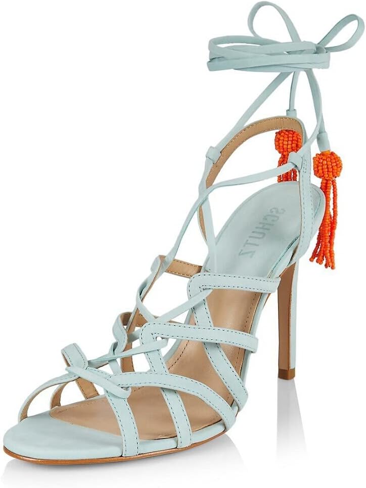 SCHUTZ Jannis Soft Sky Lace Up Pointed Toe Classic High Heel Pumps Sandals