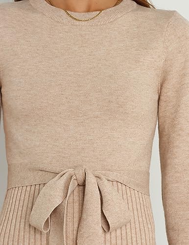 Image of HAEOF Womens 2026 Fall Midi Sweater Dress Winter Puff Long Sleeve Bodycon Ribbed Knit Trendy Business Casual Work Dresses
