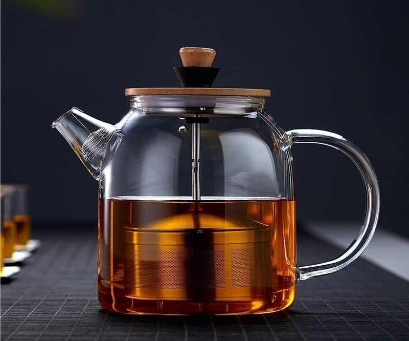 Teekanne aus verdicktem Glas, bruchsicher, hohe Temperaturen, Glas, Haushalt, Edelstahl, Filter, Teekocher, Teekessel (Farbe: 1000 ml)