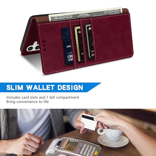 Image of ZZXX for Samsung Galaxy S25 Wallet Case with [RFID Blocking] Card Slot Kickstand Magnetic Closure Leather Flip Fold Protective Phone Case for Samsung Galaxy S25 5G Case Wallet(Wine Red-6.2 inch)