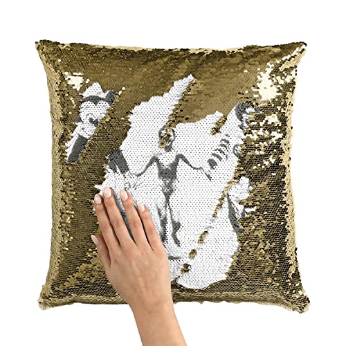 Coussin housse sequin Banksy Napalm : décoration dorée haute finition - 3
