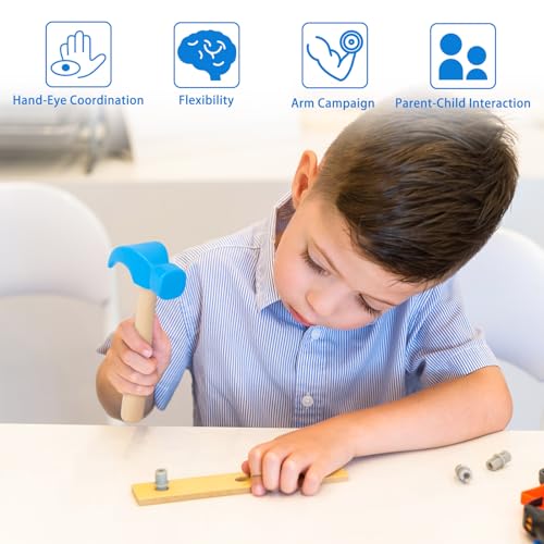 Image of Fowecelt Wooden Hammer Toys Simulation Hammers Maintenance Tools Educational Toys for Kids Birthday Party Games Supplies (Blue)