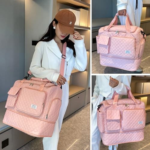 Image of Small Gym Bag for Women, Travel Duffle Bag Carry On Weekender Bag with Shoe Compartment, B4#Pink, 11 x 19.6 x 8.2 inches, Weekender Bag&toiletry Bag