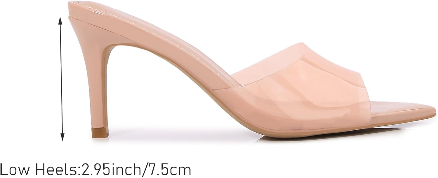Women Clear Pointed Toe Sandals Stiletto Heels Transparent Strap High Heels Slip on Mules for Women - Image 4