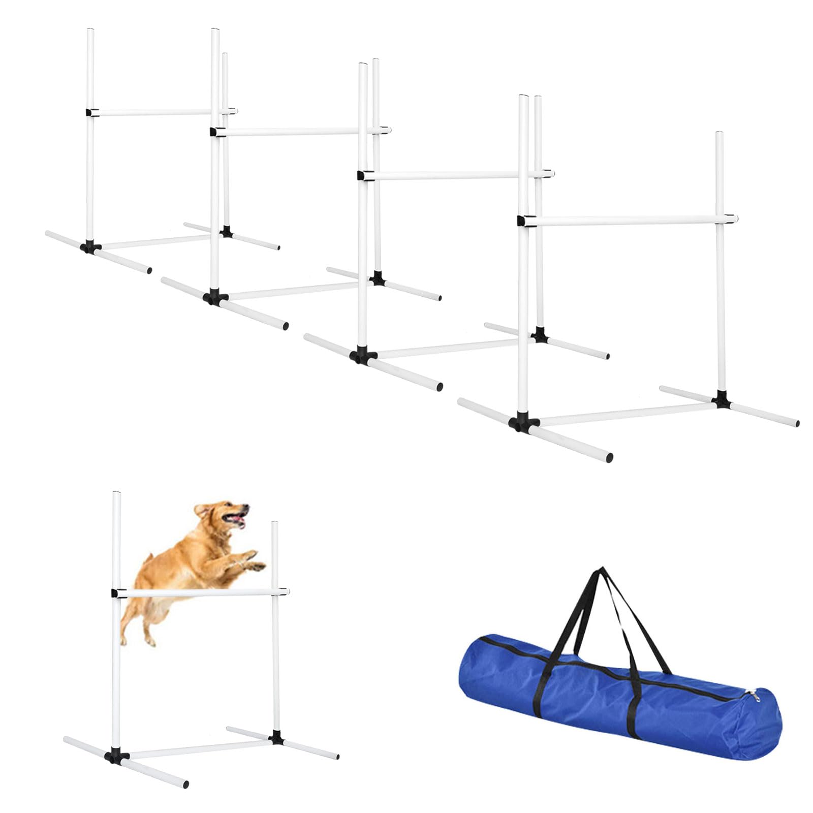 Dog Agility Jump Set with Adjustable Height Bars – Includes Carry Bag, Indoor & Outdoor Jumping Hurdles for Training, Dog Agility Course Equipment