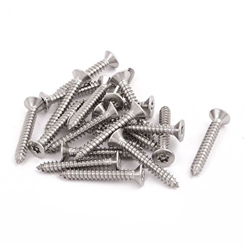 Sourcingmap M4.2x30mm 304 Stainless Steel Flat Head Torx Self Tapping Screw Fastener 20pcs, silver