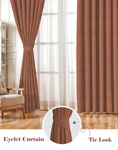 Image of Casableu Twillbone Digital Print 85% Blackout Curtains for Door /Window, Thermal Insulated, Tie Back, Wider Width 50 in, Eyelet Curtains for Living Room /Bedroom (Clay 7 ft Set of 2)