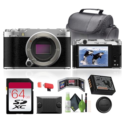 Fujifilm X-M5 Mirrorless Digital Camera Body (Silver) Bundle with 64GB Memory Card + Cleaning Kit + Memory Card Wallet + USB Card Reader, SD/microSD + Travel Bag