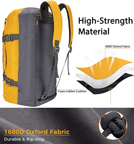 Ubon Travel Duffel Bag Carry on Bags for Airplane 55L for luggage Travel Yellow