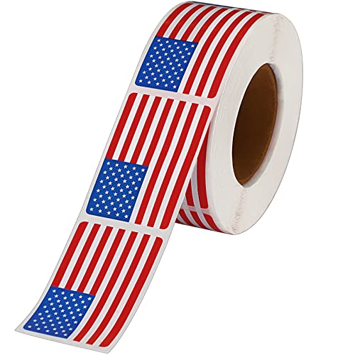 SANNIX 500 Pcs American Flag Sticker Roll 2 x 1.22 Inch US Flag Decal USA Patriotic Stickers Red White and Blue Stickers Adhesive Label for Memorial Day 4th of July Sport Game