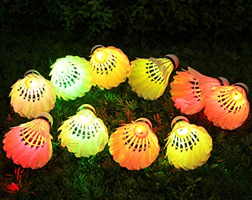 Inngree LED Badminton Birdies, LED Colourful Shuttlecock Dark Night Goose Feather Glow Birdies Lighting Outdoor Indoor Sport Activities (Colourful-10pcs)