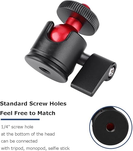 Miniatura 4 de Diyeeni Mini Ball Head Camera Mount, aleación de aluminio, 360 giratorio, montaje de tornillo de 1/4" para DSLR, teléfono móvil, lámpara de flash