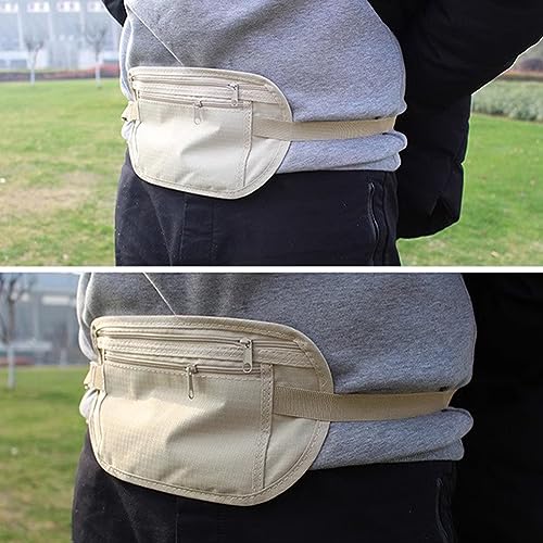Parthan Running Belt Waist Bag,Fitness Travel Anti Theft Waist Bag,Polyester Soft Breathable 2 Front Compartments Elastic Belt Suitable for Sports,Running,Fitness(Khaki) - Image 2