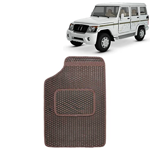 Image of Kingsway Dotted Design Car Floor Foot Mats Universal Fit for Mahindra Bolero, Model Year : 2000-2019, Water and Dustproof, Color Brown, Set of 5 Pieces