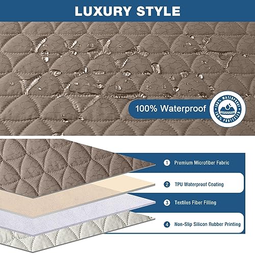 Image of TAOCOCO 100% Waterproof Recliner Chair Covers, Non Slip Recliner Covers that Stay in Place, One-Piece Washable Reclining Chair Cover with Elastic Straps, Taupe, Fits 30 inch Seat Width