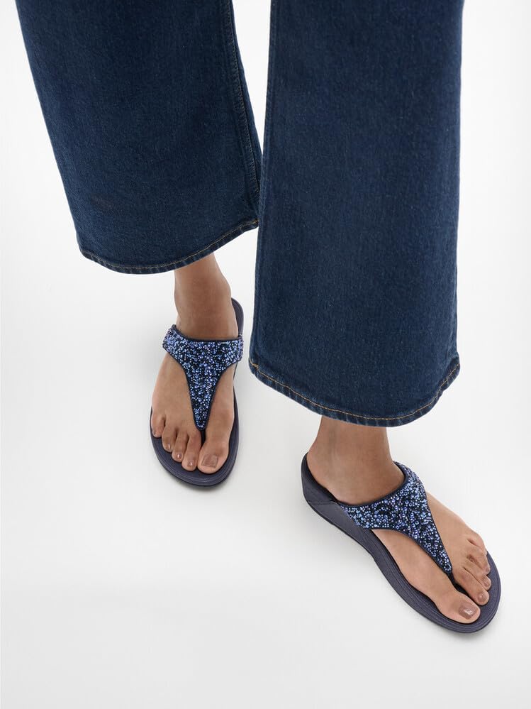 Image of FitFlop Women's Lulu Crystal Toe Post Sandal in Midnight Navy, 8 US