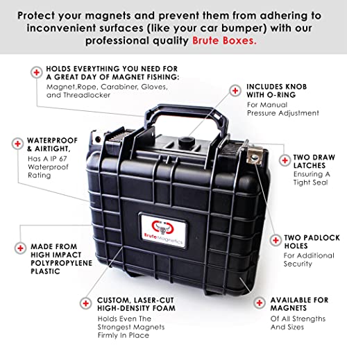 Brute Magnetics 1700 Lb Magnet Fishing Kit | Includes Double Sided Rare Earth Neodymium Magnet, Waterproof Carry Case, 65Ft Rope With Heavy Duty Carabiner, Gloves, And Threadlocker #TOP6